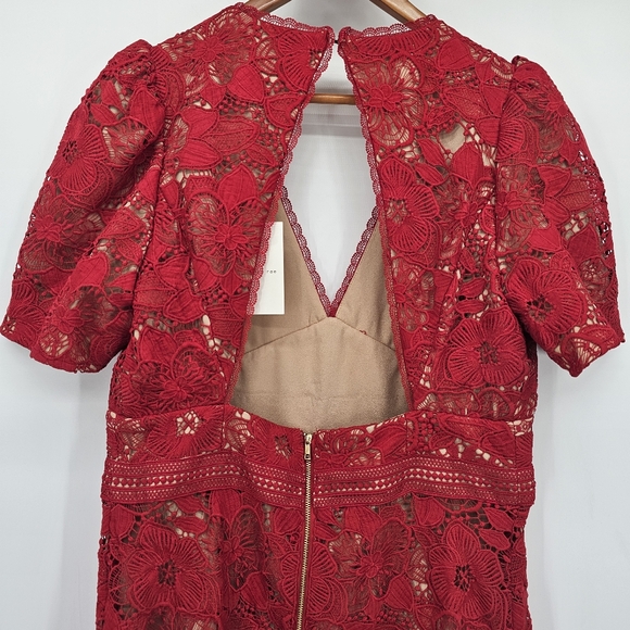 Adelyn Rae Red Lace Mod Illusion Midi Dress Womens Size Large New - Picture 9 of 14